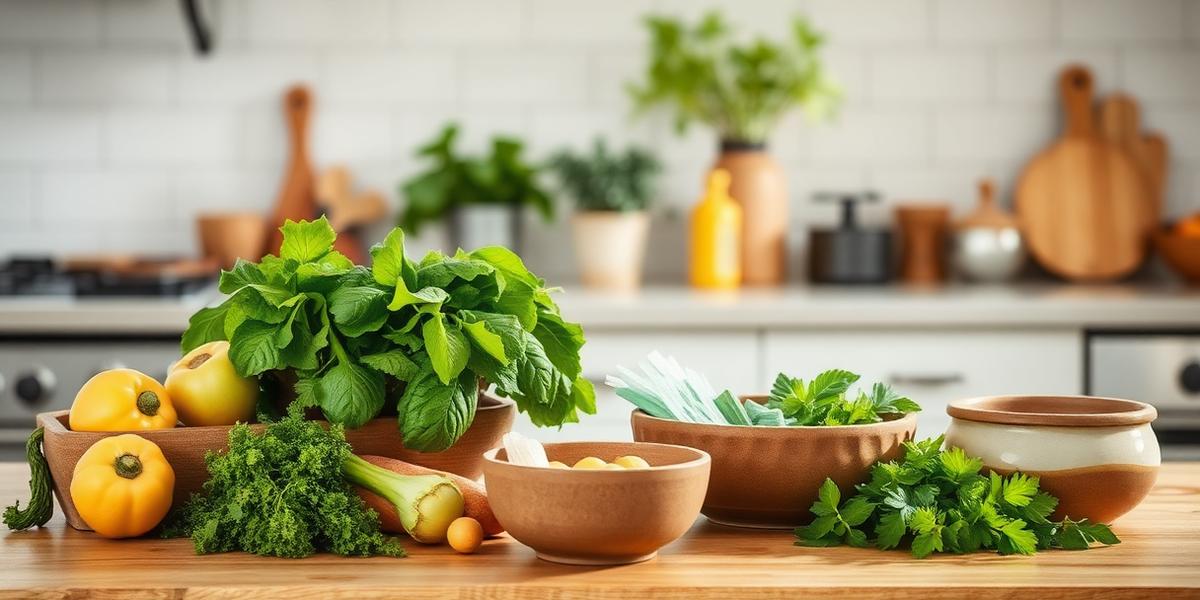 Bancada de cozinha com legumes frescos
